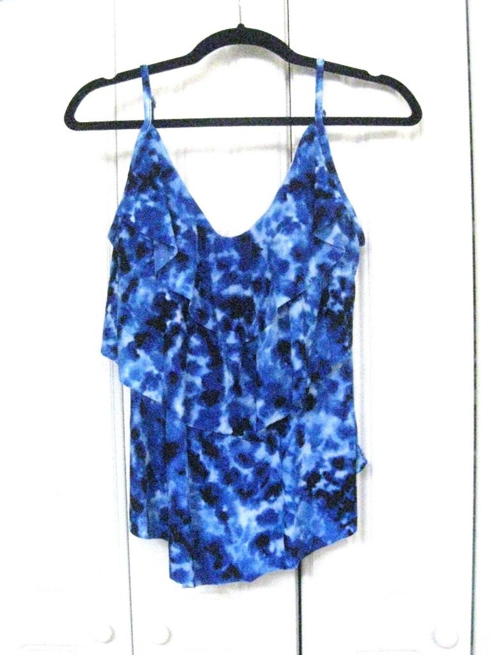 Aqua Green  Tiered Tankini Top   Blue, White   Size L
